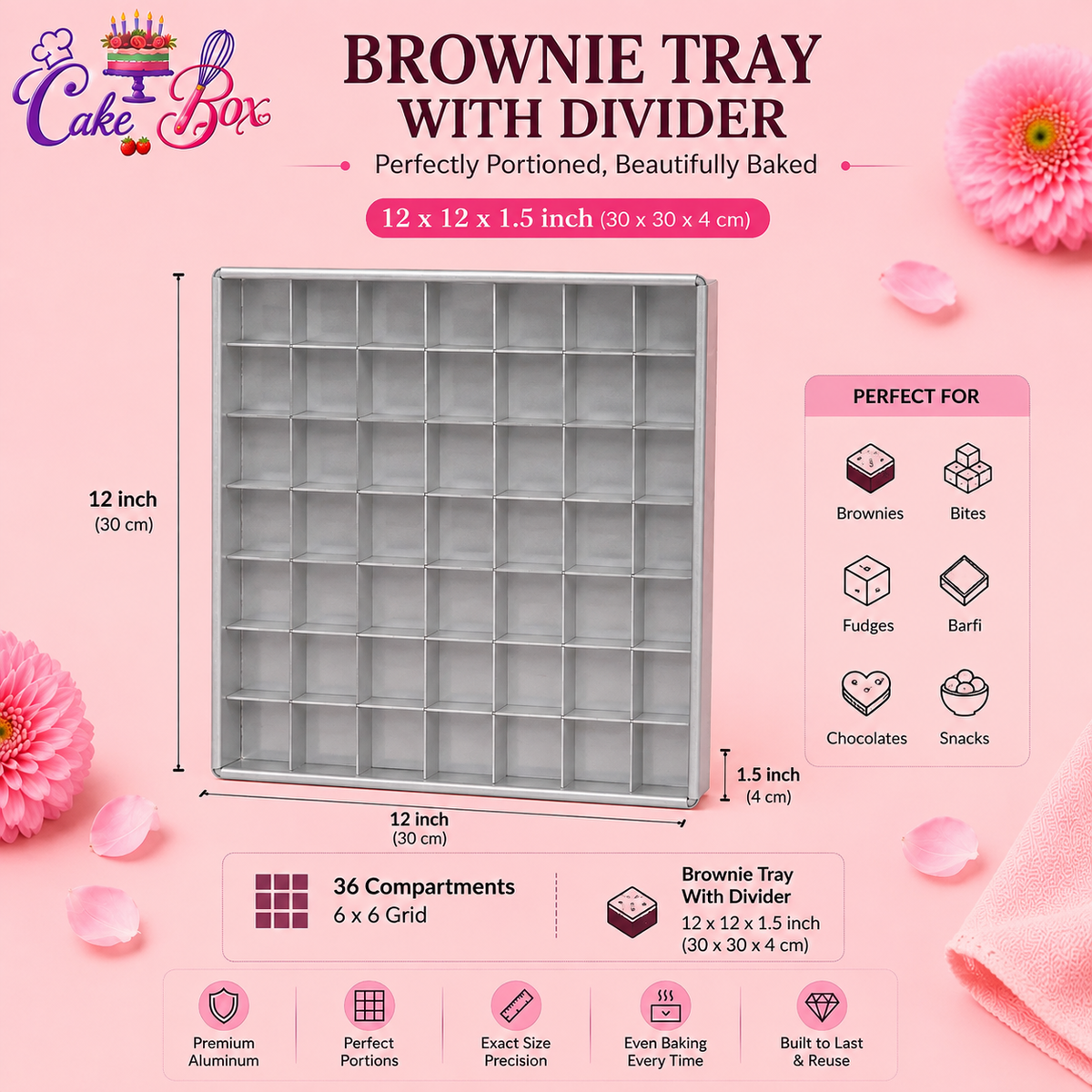 Brownie Tray with Divider 12 inch (36 Cavity)