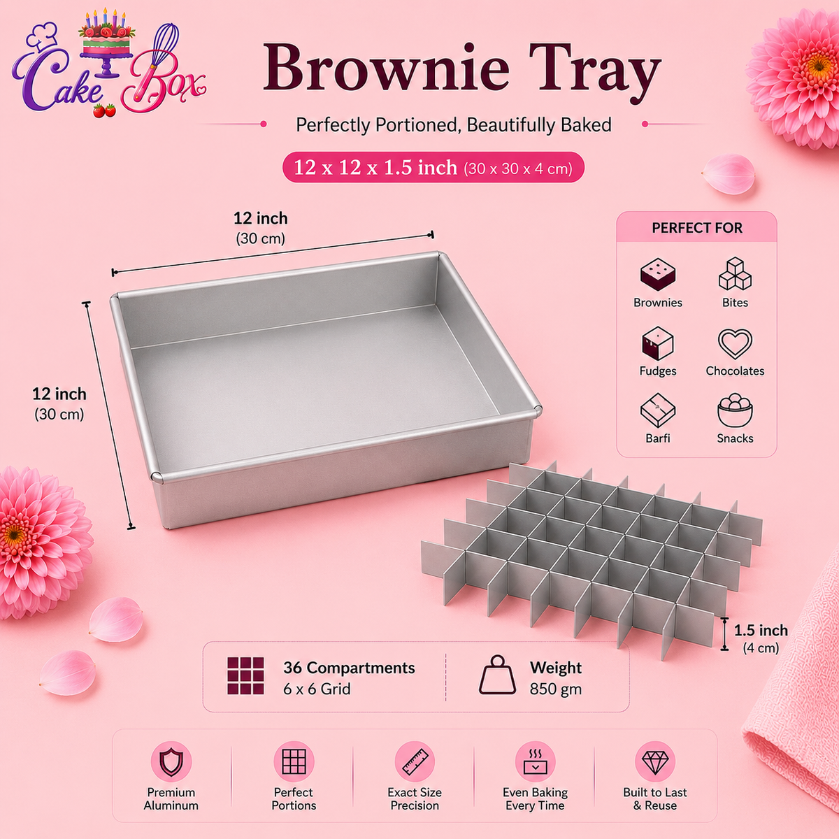 Brownie Tray with Divider 12 inch (36 Cavity)